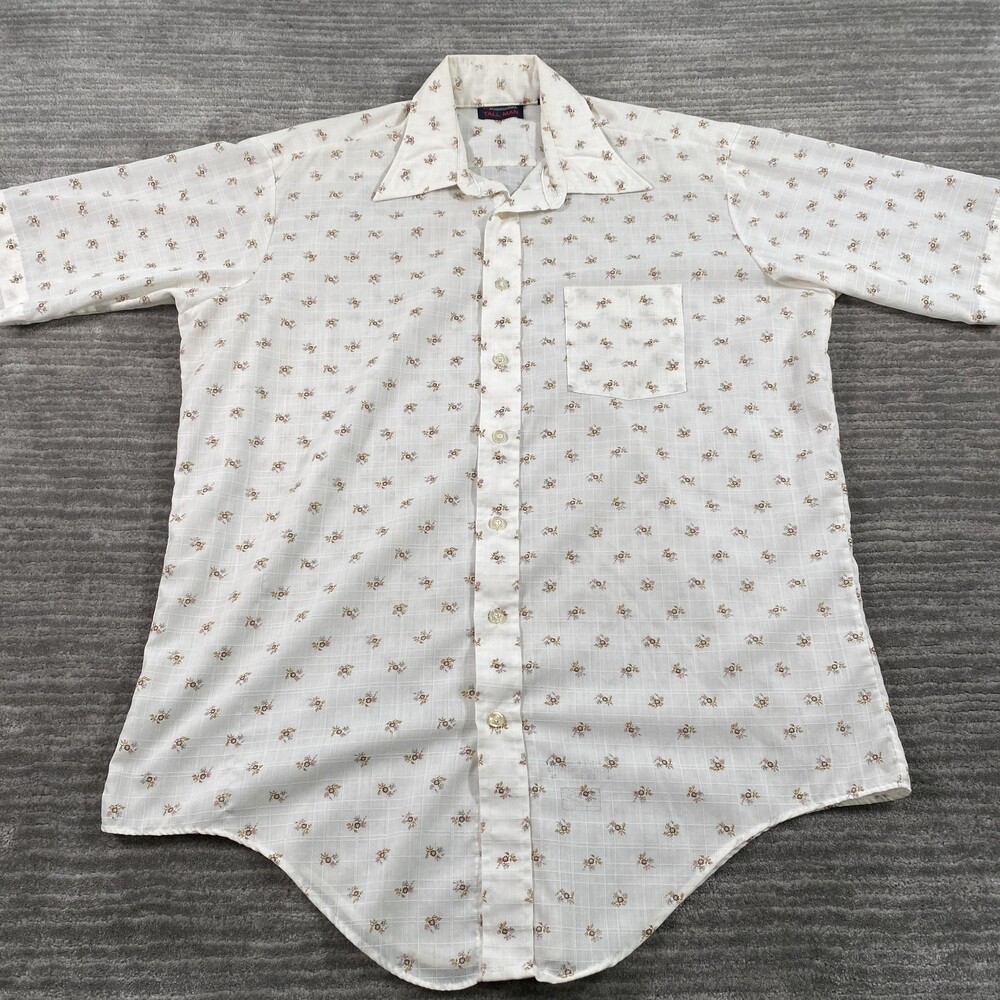 Vintage Manhattan Shirt Mens XLT White Floral Short Sleeve Button Up Tall 70s